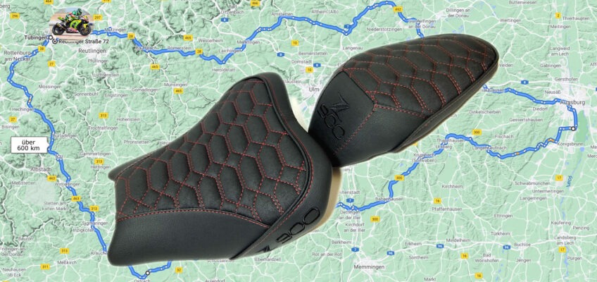 Beispiel Landkarte für Fahren mit unseren Sitzbänken von über 600km