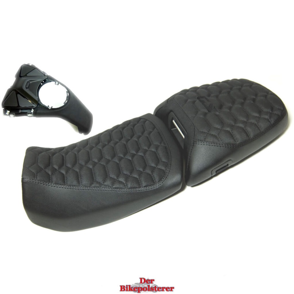 Vom bikepolsterer neugepolsterte Sitzbank der BMW R1300GS